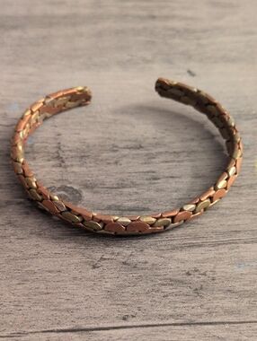 Braided Tri Tone Copper Silver Gold Cuff Bracelet